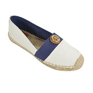 Tory Burch Beacher Canvas Espadrille Flat Ivory/Newport Navy